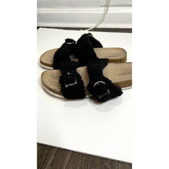 INDIGO RD Womens Faux Fur Shearling Double‎ Buckle Slip-on Sandals - Picture 8 of 8